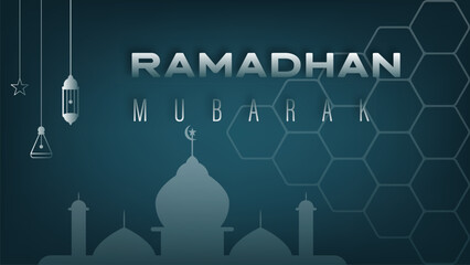 modern design of ramadan mubarak wallpaper with elegant minimalist theme of mosque and lanterns