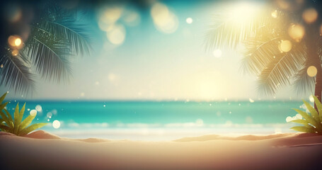 Fototapeta na wymiar Tropical beach and bokeh sunlight , Generative AI