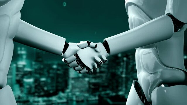 Futuristic robot artificial intelligence huminoid AI programming coding technology development and machine learning concept. Robotic bionic science research for future of human life. 3D rendering.