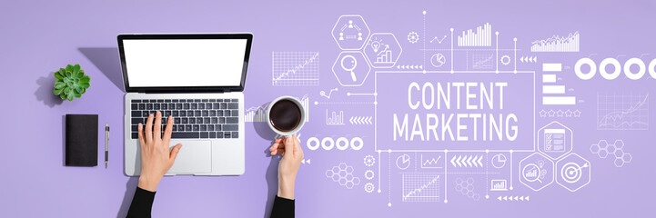 Content marketing theme with person using a laptop computer