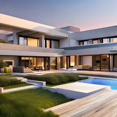 Fototapeta na wymiar Stylish contemporary home with large balcony1, Generative AI
