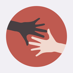 Obraz premium Illustration symbol isolated vector of two hands reached each other black and red color in red circle, symbolize teamwork, togetherness, vote, care, help, charity, love, comunication