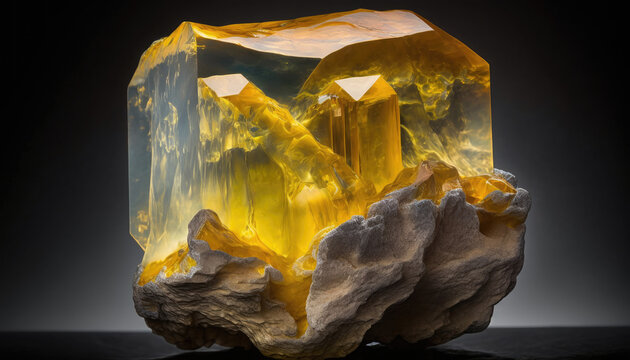 Clear Topaz in a Rock. Generative AI.