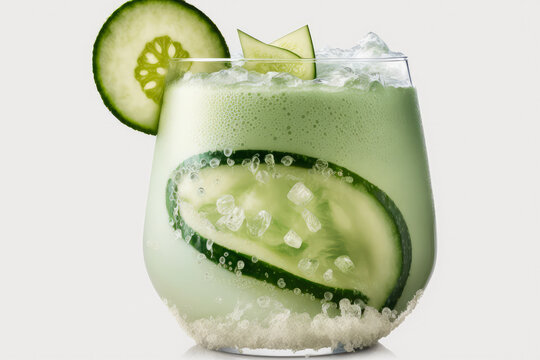 Tall Glass Of Cucumber Margarita With Sliced Cucumber On The Rim, Generative Ai