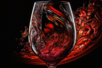 Vibrant red wine cascading into crystal clear wine glass with a mesmerizing texture, reflecting light and richness of taste, generative ai