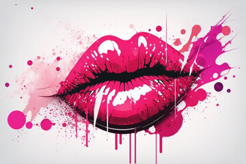 Abstract woman's lips with with splashes of colored lipstick. Light background. Perfect for beauty and makeup concepts