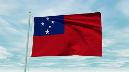 Fototapeta na wymiar Seamless loop animation of the Samoa flag on a blue sky background. 3D Illustration