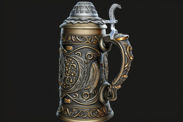 Beer in a traditional German stein with a raised thumb on the handle, generative ai