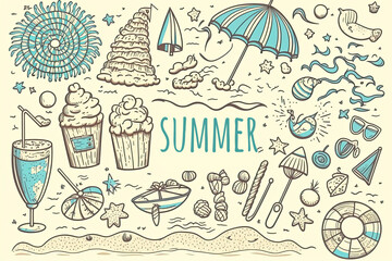summer set , hand drawn illustration, ai generated