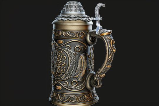 Beer in a traditional German stein with a raised thumb on the handle, generative ai