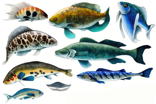 set of fishes, ai generated