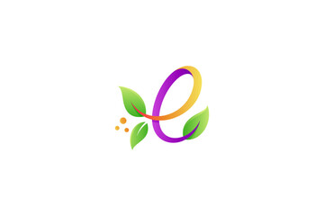 Lowercase e logo with leaf combination in colorful gradient