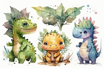 baby dragon watercolor illustration, ai generated