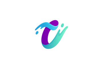 Letter c logo with water splash combination in colorful gradient colors