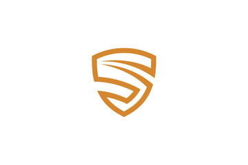 S shield, shield logo with letter s in simple flat design
