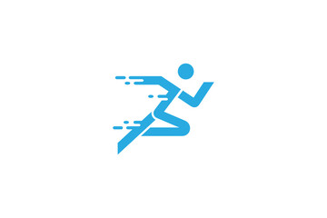 running person logo, athletic sport symbol with fast effect in flat design