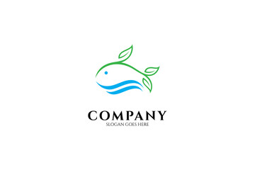 Natural fish logo with wave element in simple design