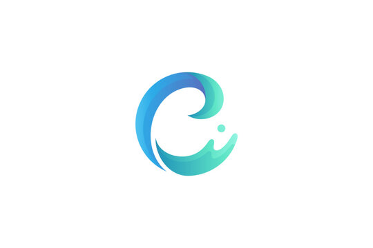 Letter c with water splash effect in modern design logo