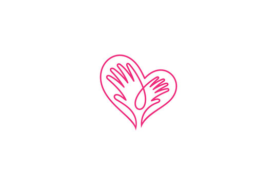 Care love logo with hand and heart symbol in linear design