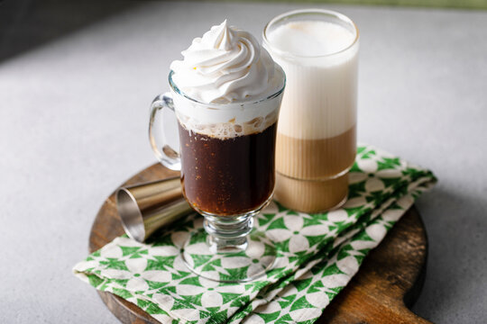 Irish coffee and irish cream latte for St Patricks day