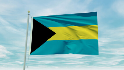 Bahamas flag on a blue sky background. 3D Illustration