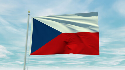 Fototapeta na wymiar Seamless loop animation of the Czech Republic flag on a blue sky background. 3D Illustration