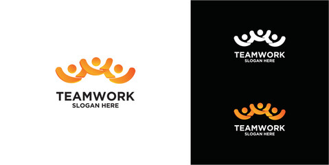 teamwork icon line business concept with orange color on white background, and white color on black background.orange color on black background