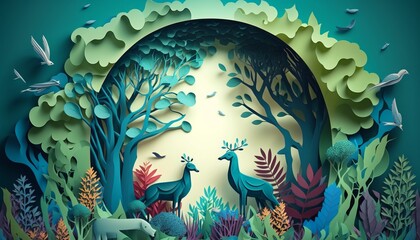 Paper Cut Art - Mother Nature - Protect and Love it. AI Generative. 