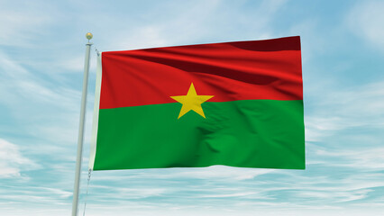 Fototapeta na wymiar Seamless loop animation of the Burkina Faso flag on a blue sky background. 3D Illustration