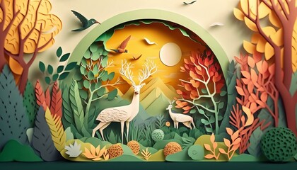 Paper Cut Art - Mother Nature - Protect and Love it. AI Generative. 