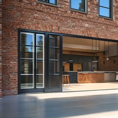Industrial modern home with exposed brick and steel accents1, Generative AI
