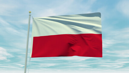 Fototapeta na wymiar Seamless loop animation of the Poland flag on a blue sky background. 3D Illustration