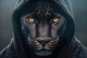 Panther in hoodie created with Generative AI Technology, ai, generative