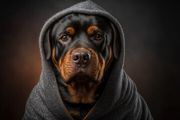 Rottweiler in a hoodie created with Generative AI Technology, ai, generative