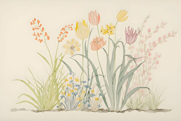 Naklejka premium Spring Watercolor Flower Design in Muted Pastel Colors Generative AI