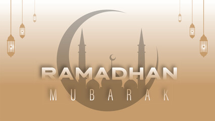 modern design of ramadan mubarak wallpaper with elegant minimalist theme of mosque and lanterns