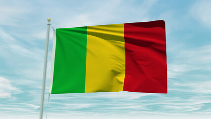 Obraz premium Seamless loop animation of the Mali flag on a blue sky background. 3D Illustration