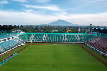 Sleman Yogyakarta, April 6, 2022 : View of Maguwoharjo Stadium from the air on a sunny morning....