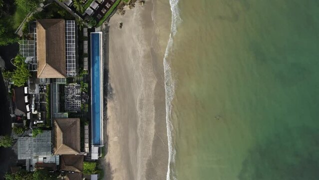 Aerial view of Jimbaran beach, Bali, Indonesia. High quality 4k footage