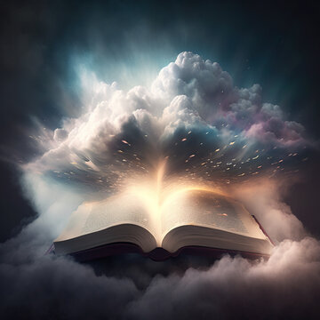 Open book of knowledge with a cloud over it
