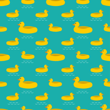 Yellow ducks seamless pattern vector