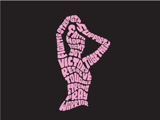 Breast cancer awareness pink ribbon text collage
