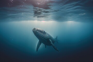 Fototapeta na wymiar Underwater whale in deep water, Generative AI