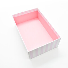 open beautiful pink box on white background, package for design