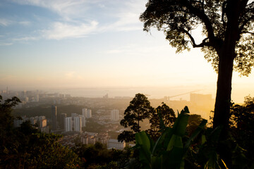 Beautiful sunrise view from on top of a hill in Penang