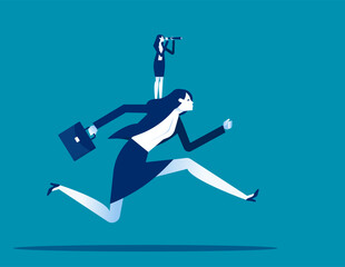 Business team running with leader direction. Business vector illustration concept