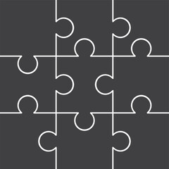 Puzzle Jigsaw set of 9 free vector flat design in monochrome color with various type of shape ready to use and editable Free Vector
