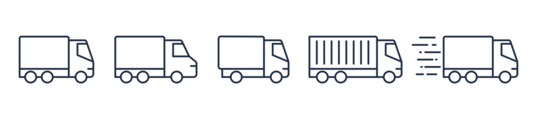 Delivery truck shipping service icons. Editable stroke. Vector graphic illustration. For website design, logo, app, template, ui, etc.