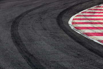 Abstract texture surface and background of car tire drift skid mark on road race track, Black tire...