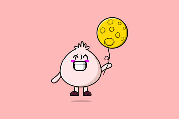 Cute cartoon Dim sum floating with balloon cartoon vector illustration concept flat cartoon style